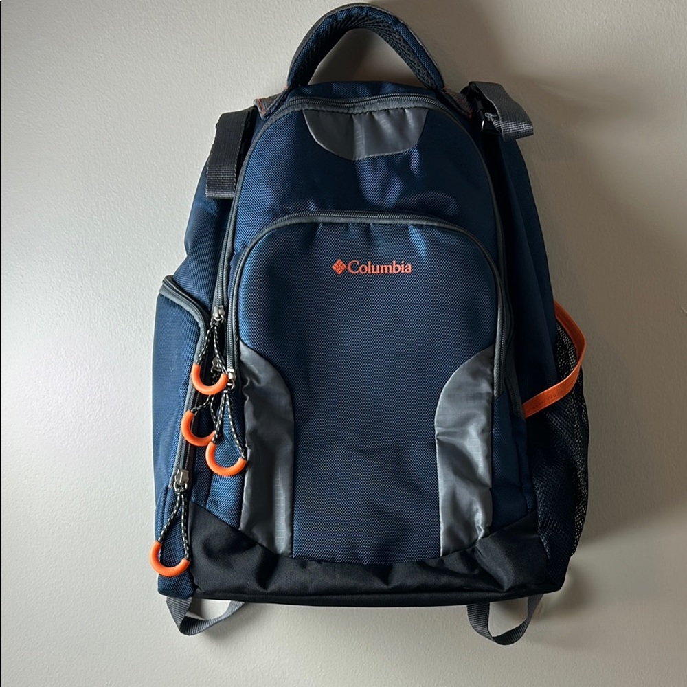 Columbia Summit Rush Diaper Backpack Bag in Navy Blue with Orange Accents
